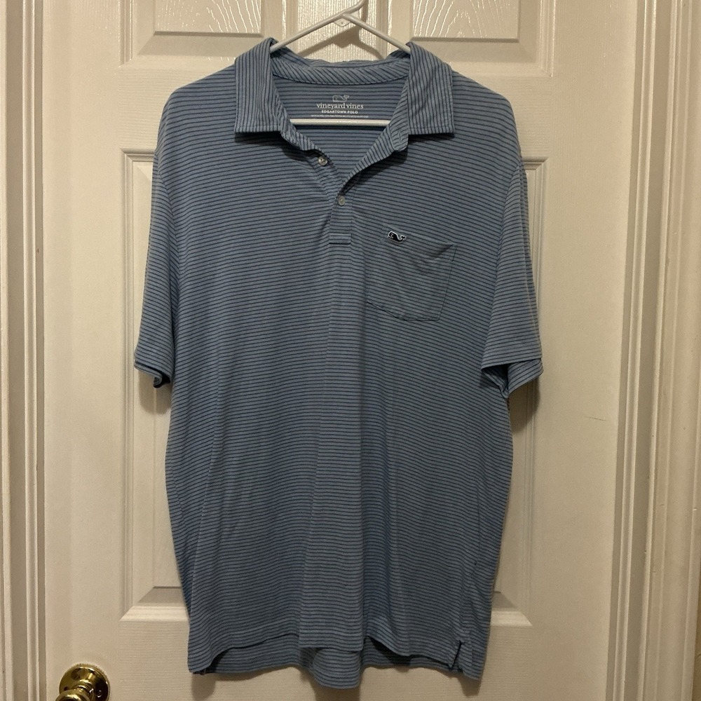 Vineyard Vines Edgartown Polo Men's Shirt L Lt Blue Dk Blue Stripes Golf Polo